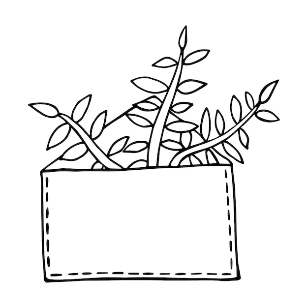 Paper mail envelope with plant and leaves doodle line cartoon