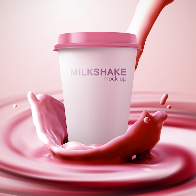 Paper milkshake cup template with fruity red crown splash and swirling