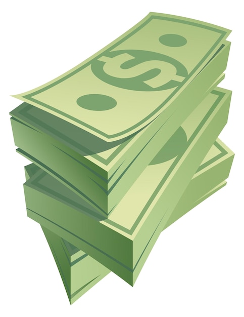 Vector paper money pile green dollar bill bunch