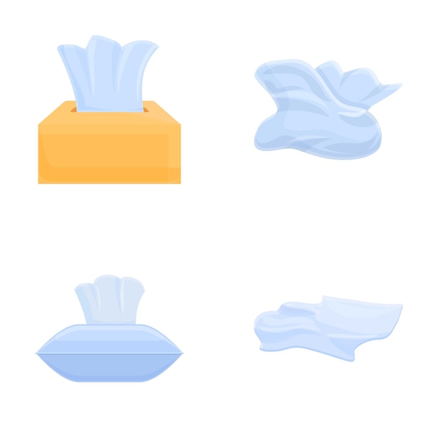 Paper napkin icons set cartoon vector Wet and dry napkin