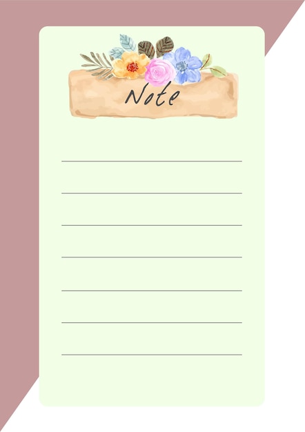 Vettore inserimento nel diario della nota di carta con banner floreale pastello