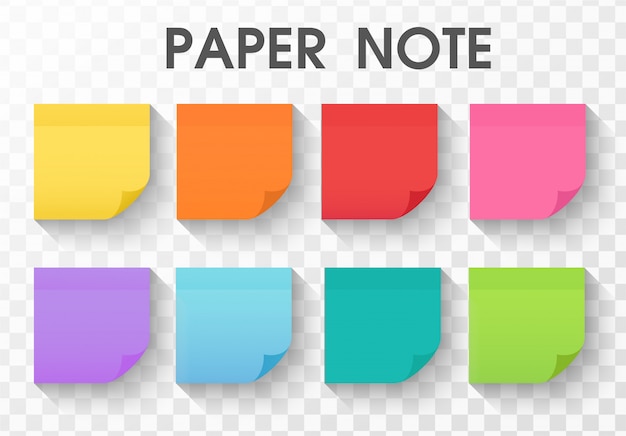 Paper note sticker collection with long shadow