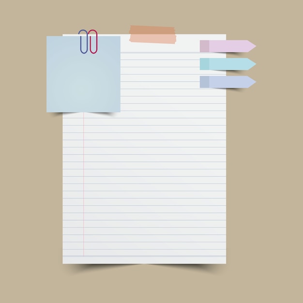 Paper note with sticky note and tape.vector illustration.