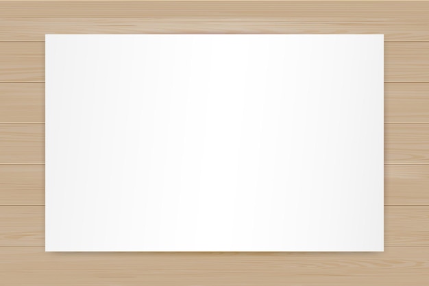 paper note on wooden table realistic white page on wood textured background vector mockup