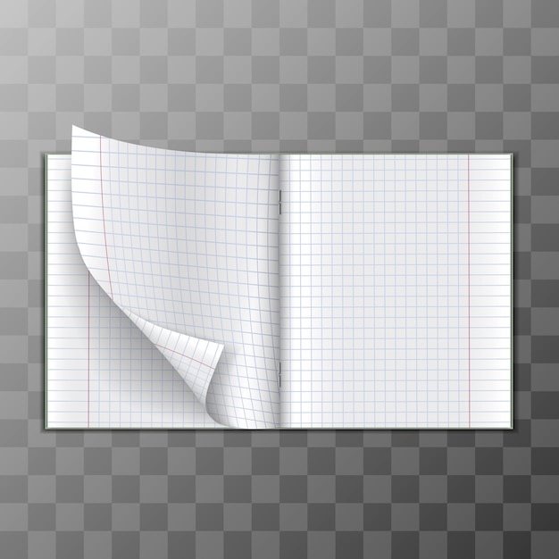 Paper notebook  for mathematics for notes. illustration on transparent background.