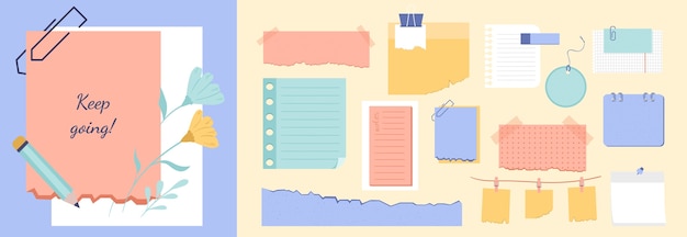 Vector paper notes icons in flat design