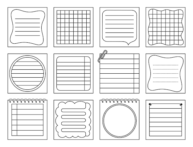 Note cartacee notepaper sticker notepads outline set sticky sheet list copybook page lined grid vector