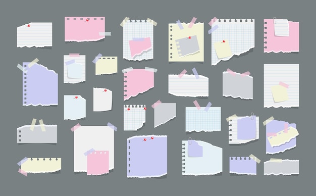 Vector paper notes on stickers isolated on grey