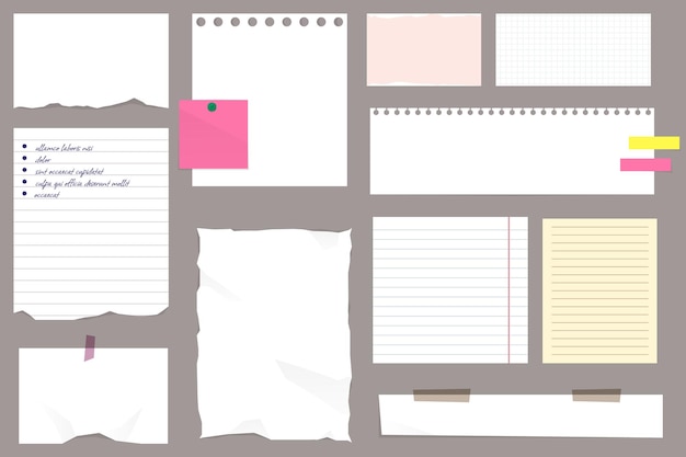 Paper notes stickers sticky sheets and tape colored ripped lined paper strips collection notepaper