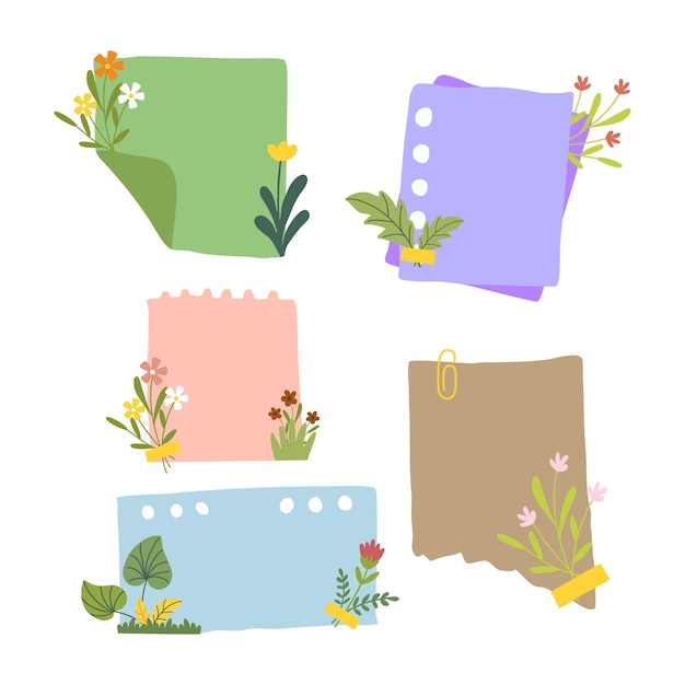 Vector paper notes with mixed flower decoration