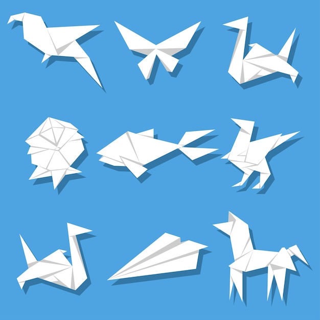 Vector paper origami cartoon set