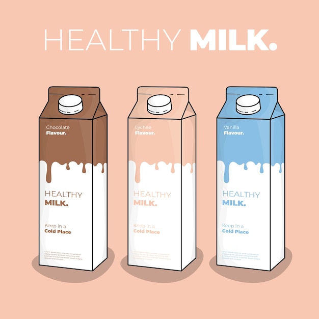 Paper packaging template design with melted concept design for milk product packaging design