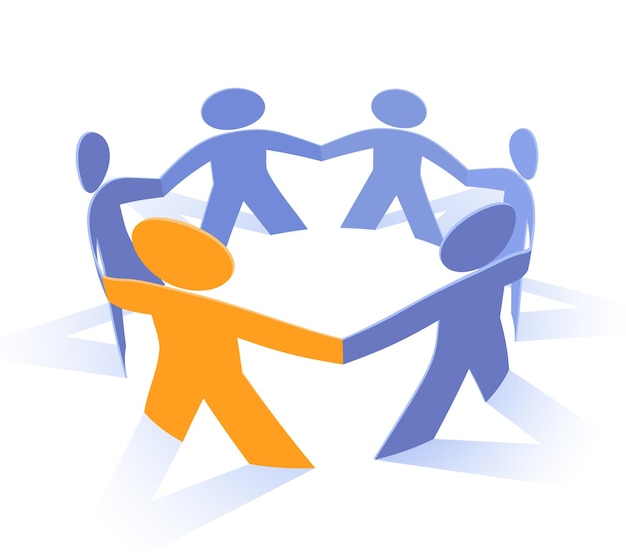 Vector paper people ring teamwork and mutual aid vector concept