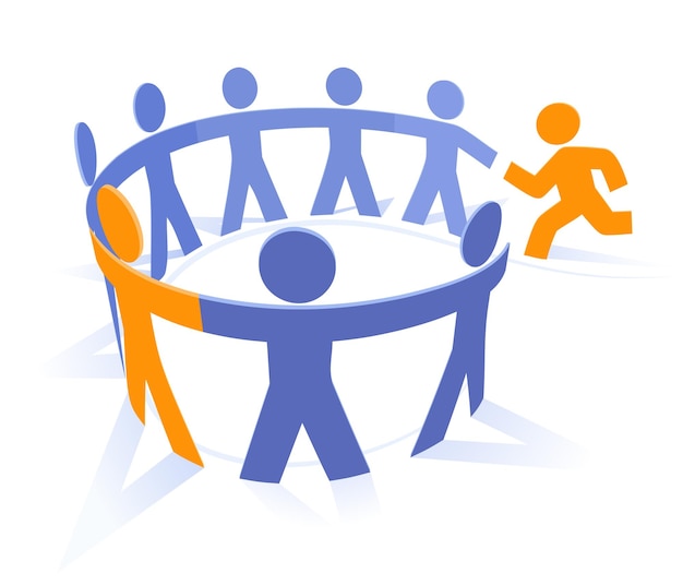paper people ring teamwork and mutual aid vector concept