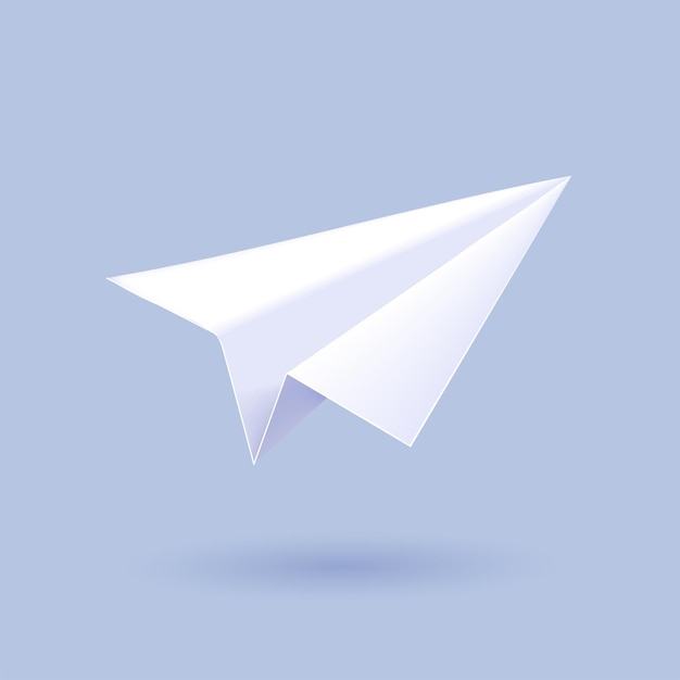 Paper plane 3d icon illustration white paper folded into shape on light blue backdrop