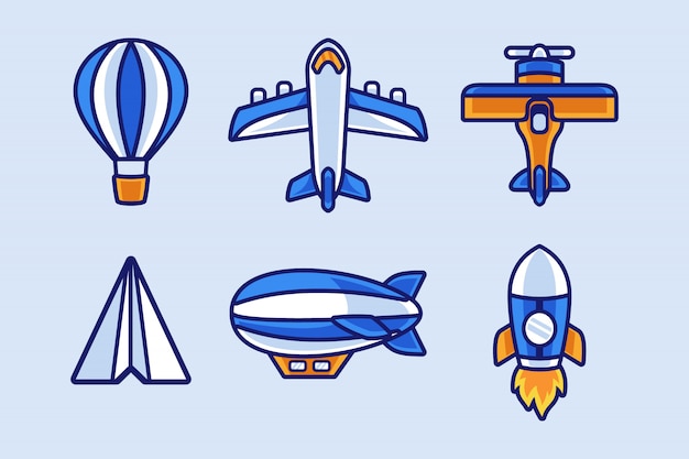 Paper plane and air transportations collection set