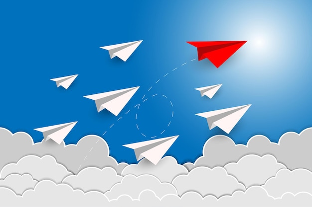 Paper plane are competition to destination up to the sky go to success goal