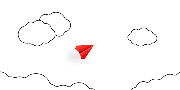 구름 개념적 illustrtion 위에 종이 비행기