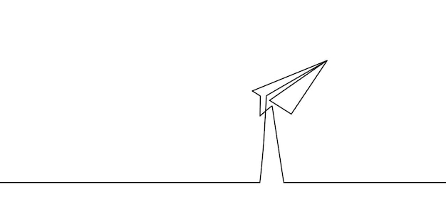 Бумажный самолетик непрерывный однолинейный рисунок. Концепция деловых сообщений и идей. Минималистичная векторная иллюстрация тенденции.