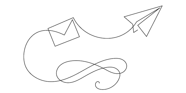 Paper plane continuous one line drawing. concept of business messages and ideas. minimalistic trend vector illustraation.