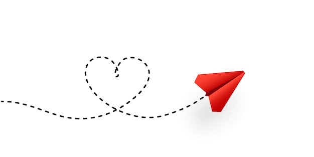 Paper plane and heart shape path illustration