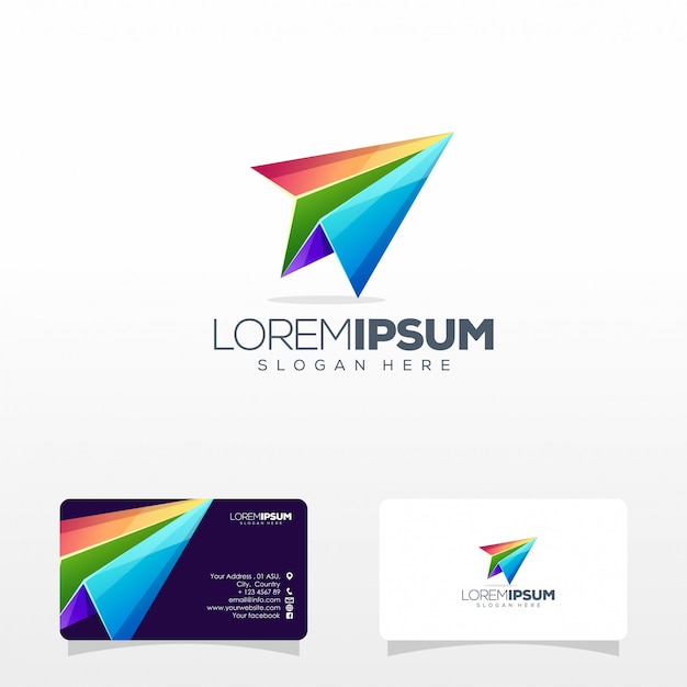 Paper plane logo design and business card template