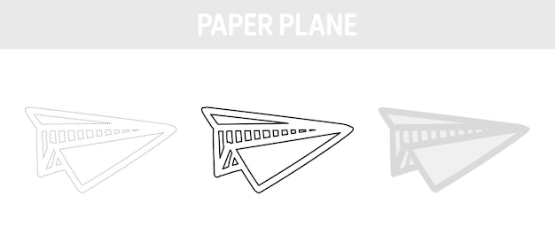 Foglio di lavoro per tracciare e colorare l'aereo di carta per bambini