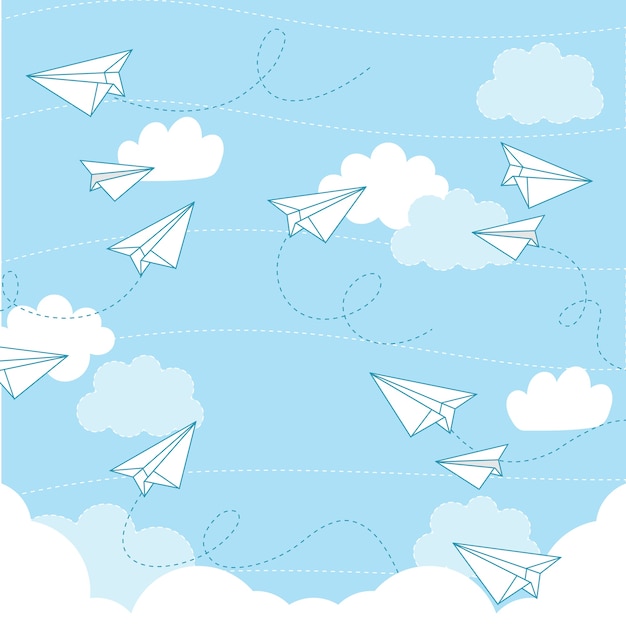 Paper plane vector seamless pattern