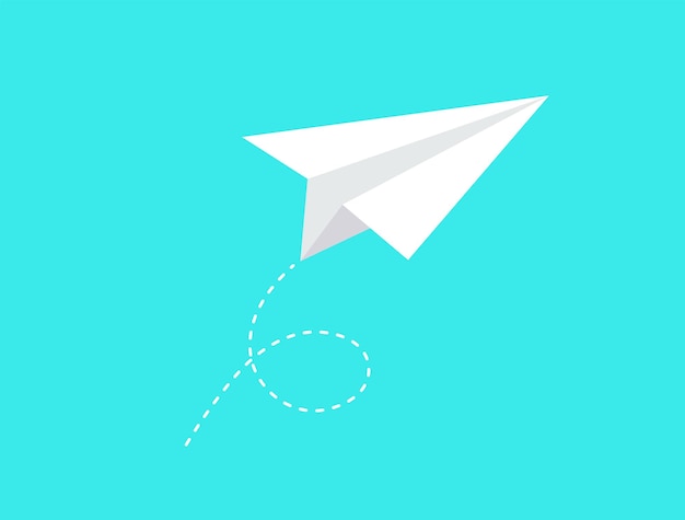 Paper plane with dotted trace icon Paper airplane Flying plane on blue background