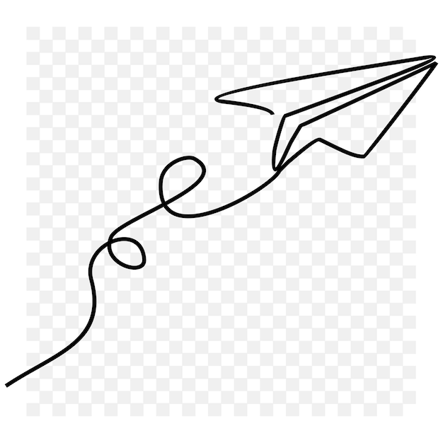 paper plane with ribbon continuous line drawing