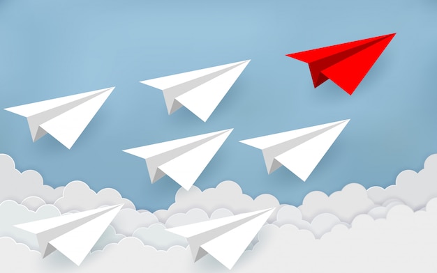 Paper planes are competing to destinations. business financial concepts are competing for success