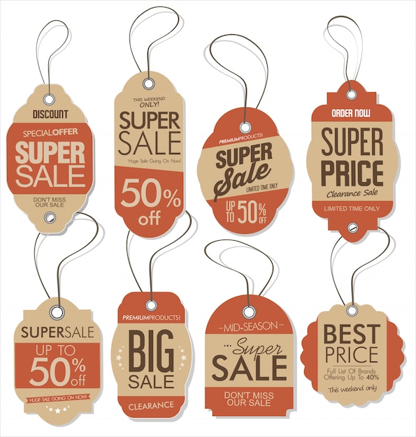 Paper price tag retro vintage style design vector collection