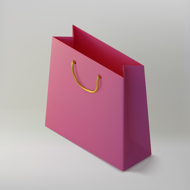 Paper realistic pink shoping bag. mockup isometric package for purchases. handbag 3d