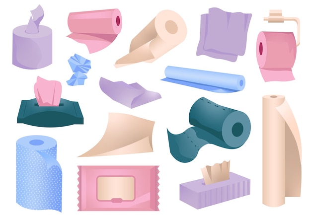 Vector paper set in flat cartoon design the image shows a wonderful selection of paper towels