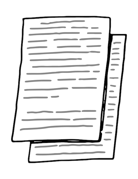 Бумажный лист в стиле каракулей Клип-арт для планирования стикера дневника Ручной рисунок элемента векторного дизайна Контурный рисунок изолирован на белом