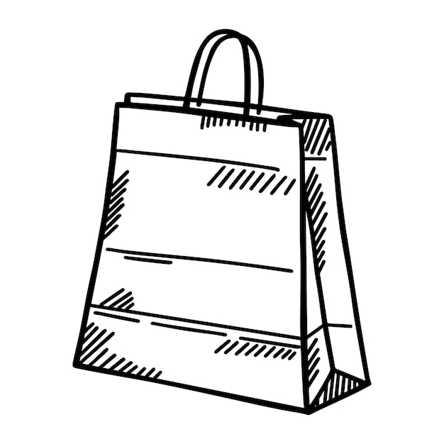 Paper shopping bag sketched isolated Doodle package in hand drawn style