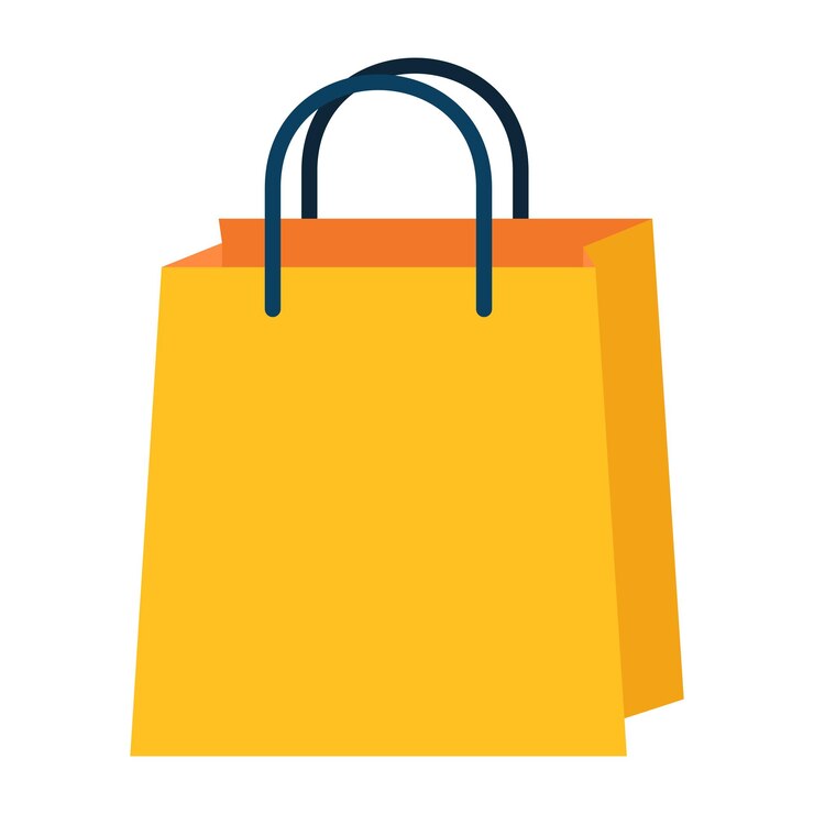 Vector paper shopping bag with handles standing up illustration on the white
