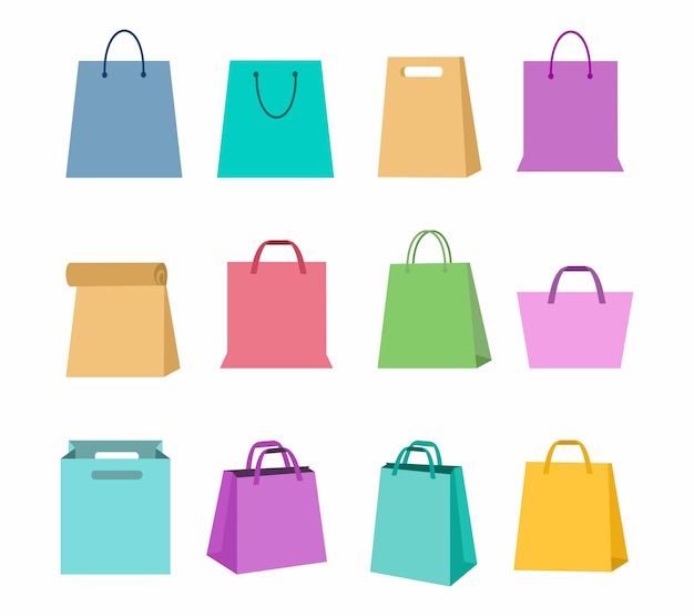 Vector paper shopping bags, blank packages set