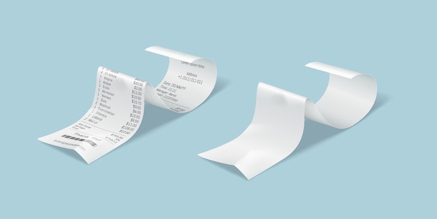 Paper shopping bills realistic vector illustration set