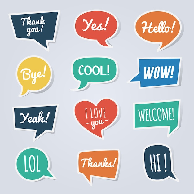 Vector paper speech bubble with short messages