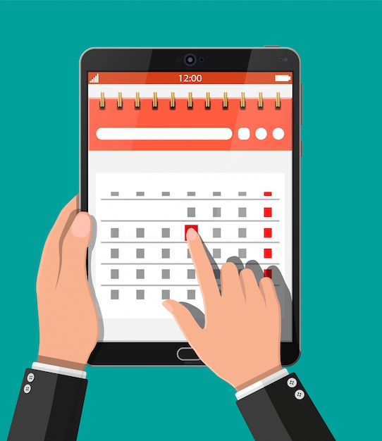 Vettore calendario murale a spirale di carta in tablet pc
