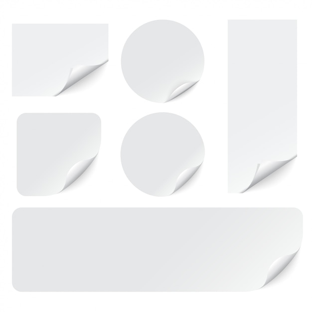 Вектор Бумажные наклейки с загнутыми углами на белом