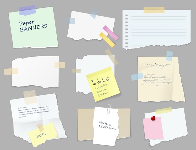 Vector paper sticky notes banners to do list or memo