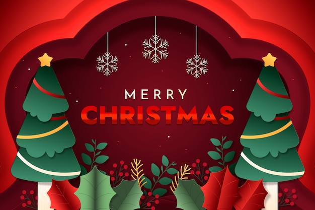 Вектор Фон в бумажном стиле для рождественского сезона с деревьями