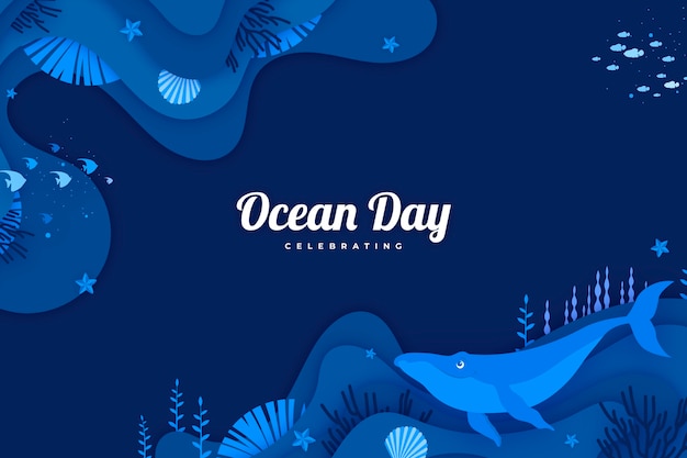 Vector paper style background for world oceans day celebration