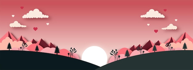 Paper Style Beautiful Nature Landscape Background With Sunlight