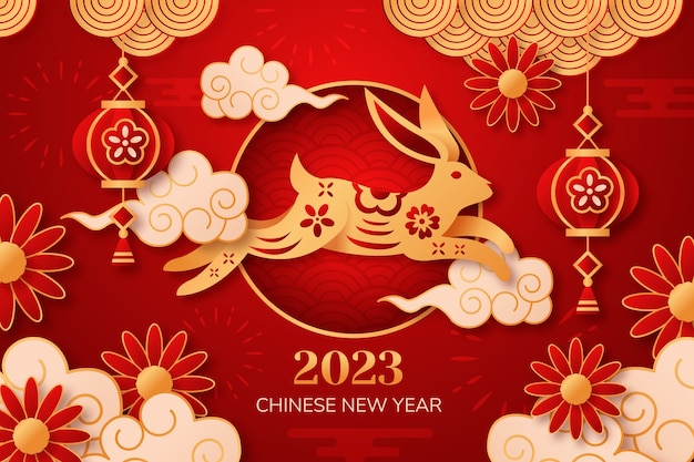 Вектор Иллюстрация празднования китайского нового года в бумажном стиле
