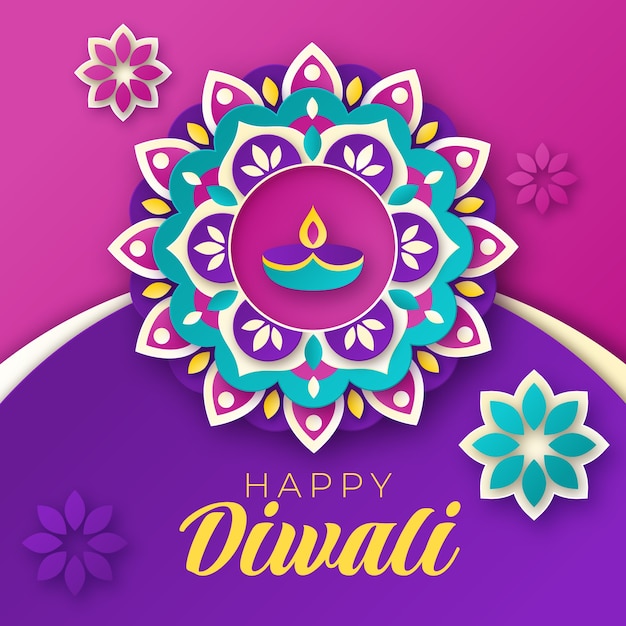 Paper style diwali festival illustration