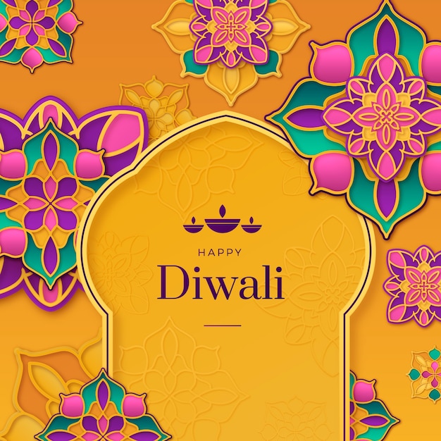 Vettore illustrazione di diwali in stile carta