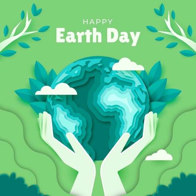 Vector paper style earth day illustration